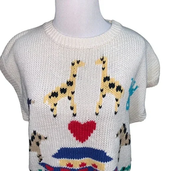 JoS. A. Bank Vintage 1980's Women's Knit Sweater Vest Large Noah's Ark Hand Knit - Picture 2 of 6